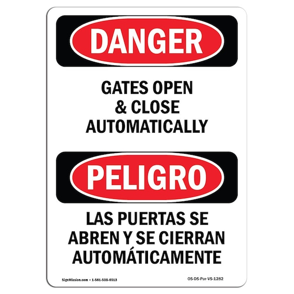 Safety Sign, OSHA Danger, 5" Height, Gates Open And Close Automatically Spanish, 10PK